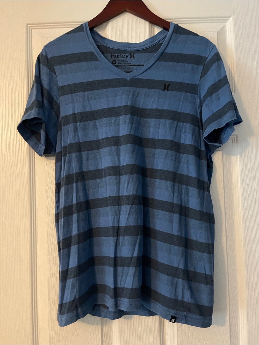 Hurley Blue and Dark Gray Striped V-Neck Tee
